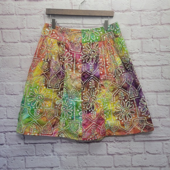 None Dresses & Skirts - Colorful Batik Kantha Embroidered Mini Size‎ L Boho Hippie Artsy Festival Gorp